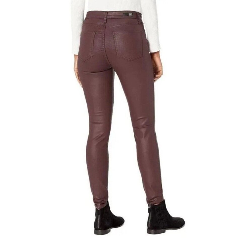 Kut from the Kloth Mia High Rise Skinny Wet Look Bordeaux Jeans Size 0 - Picture 2 of 16